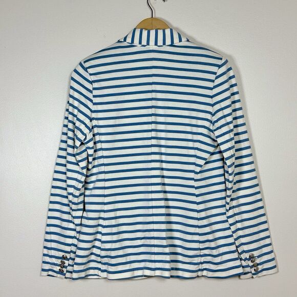 Lauren Ralph Lauren Striped Cotton Blazer Womens M Blue White Coastal Preppy - Picture 2 of 13